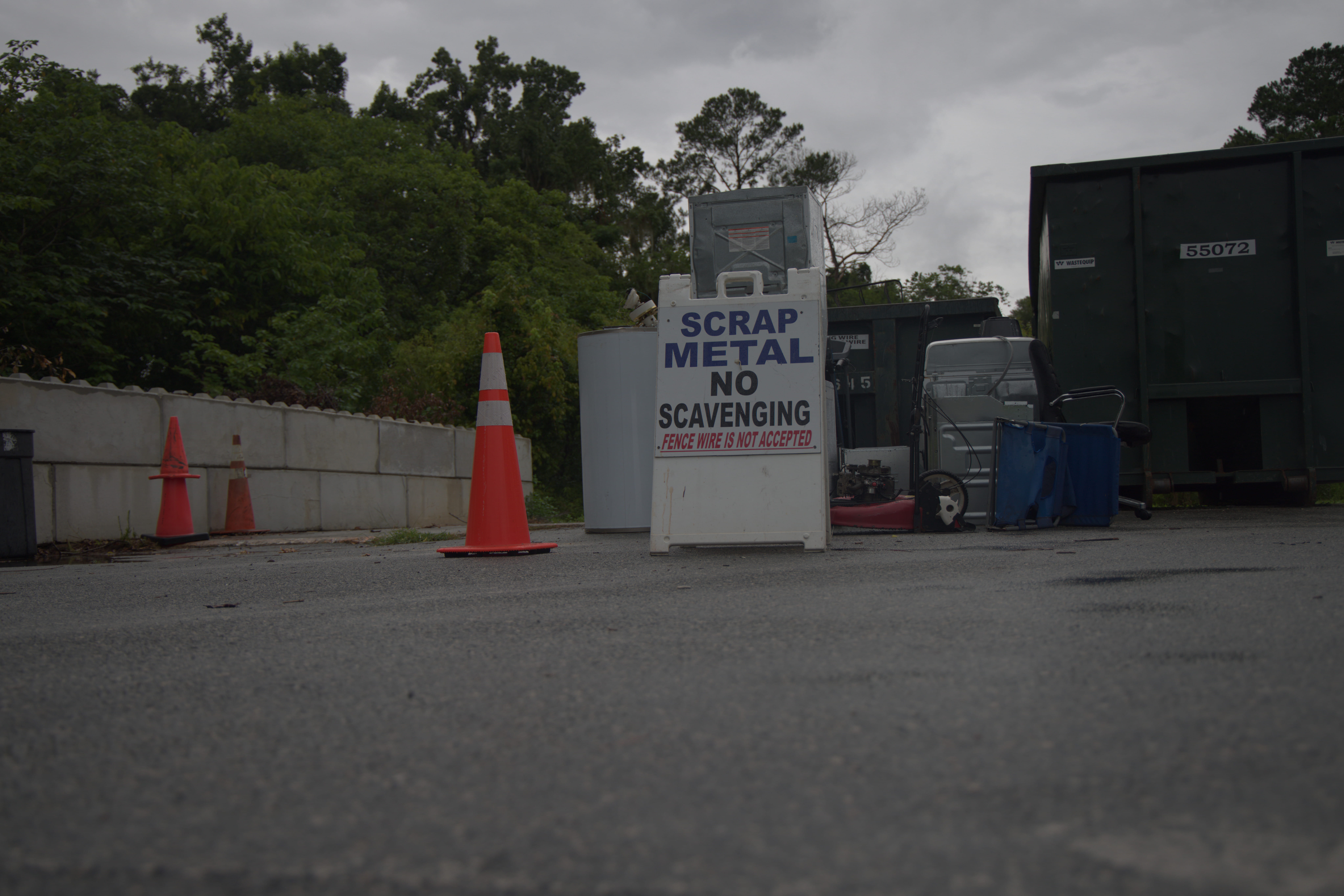 An image of a sign that says SCRAP METAL NO SCAVENGING.